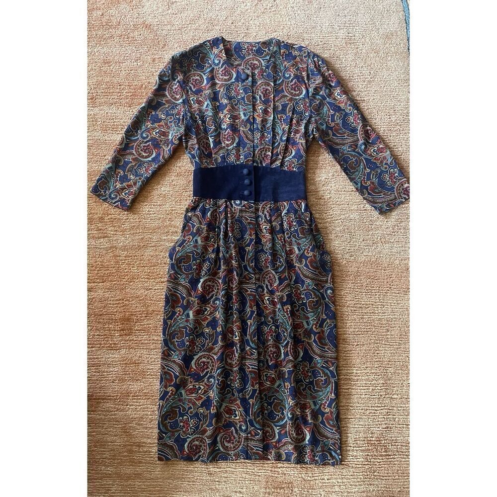 Vintage Handmade Button Up 3/4 Sleeves Stretch West With Pockets Dress M-S